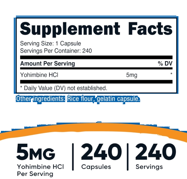 Yohimbina HCL, 5mg, 240 Cápsulas, Nutricost