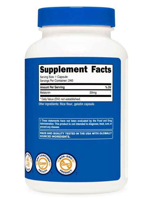 Melatonina 20mg, 240 Cápsulas, Nutricost 