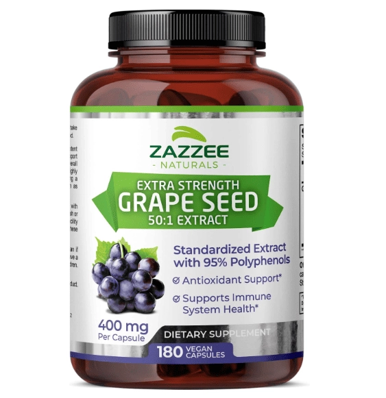 Grape Seed Extract, Semente de Uva 20.000mg, 180 Cápsulas,  Zazzee