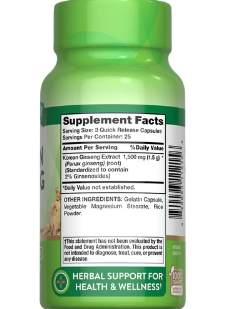 Ginseng coreano, 1500mg, 75 cápsulas de liberação rápida,  Nature's Truth