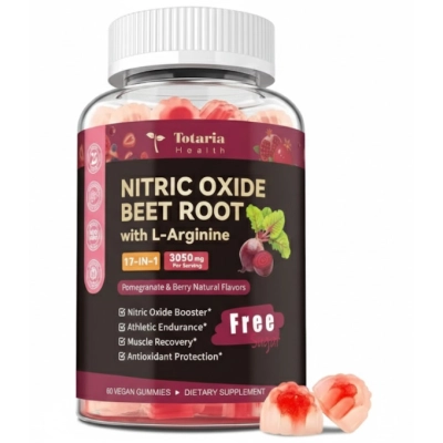 Nitric Oxide Booster Beet Root 17 em 1, Beterraba com L-arginina, L-citrulina e Romã, 60 Gomas, Totaria Health