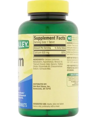 Cálcio 600Mg, 100 Comprimidos, Spring Valley