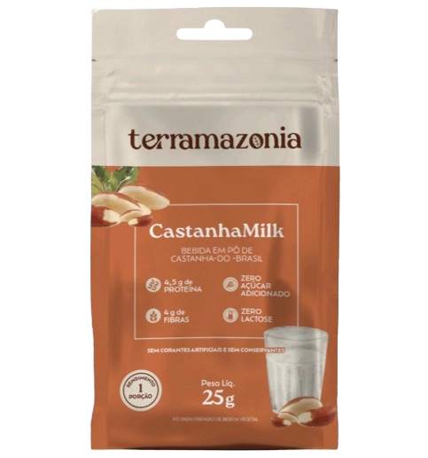 CastanhaMilk, Leite em pó vegetal feito de Castanha-do-Brasil, Sache 25g, Terramazonia