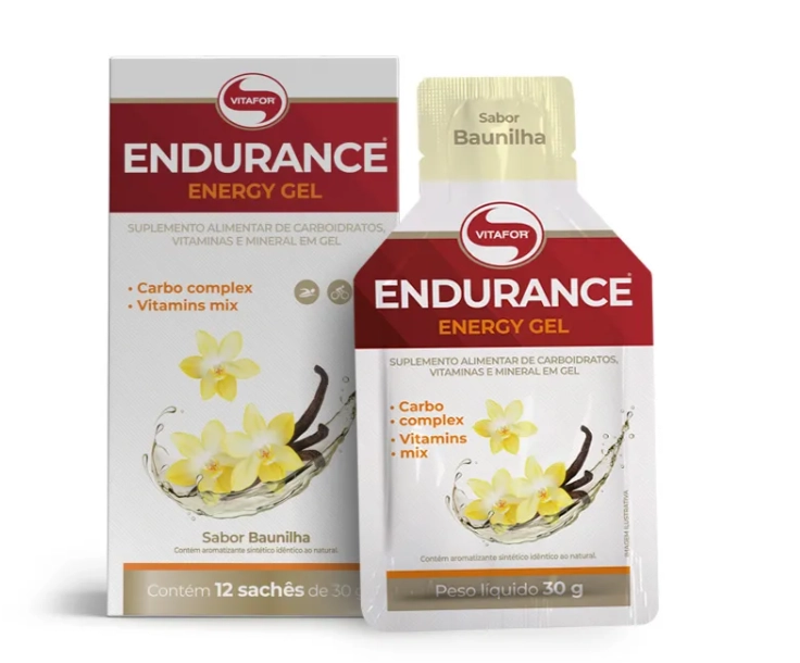 Endurance Energy gel, 12 sachês 30g Cada, Sabor Baunilha, Vitafor