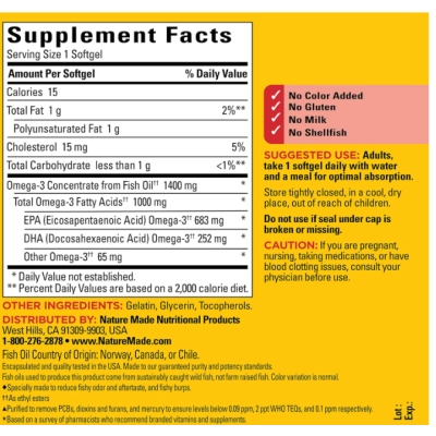 Omega 3, Fish Oil 1400mg, 90 Cápsulas Sabor de Limão, Nature Made