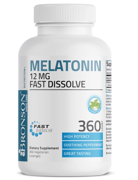 Melatonina 12mg, 360 Comprimidos Sublinguais Sabor Menta, Bronson