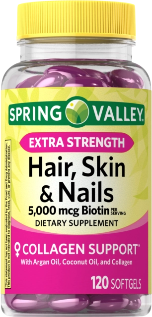 Cabelo, Pele e Unhas, Hair, skin & nails, Com Biotina, 5000mcg, 120 Cápsulas, Spring Valley