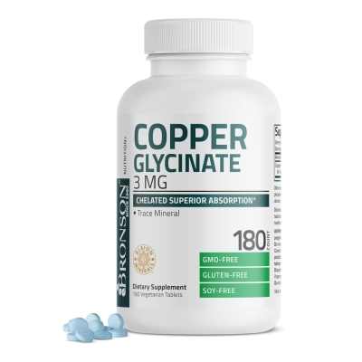 Copper Glycinate Glicinato De Cobre, 3mg, 180 Cápsulas, Bronson