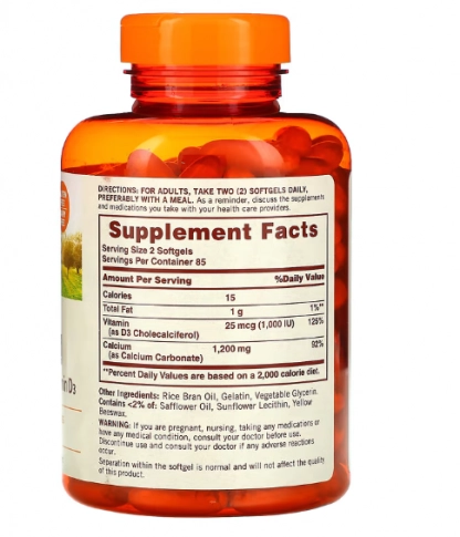 Cálcio Plus, com Vitamina D3, 1200mg, 170 Softgels, Sundown, Importado