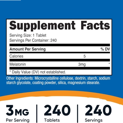 Melatonina, 3mg, 240 Comprimidos, Nutricost