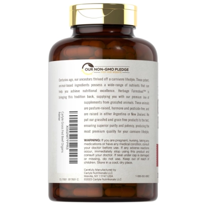 GrassFed Beef Organ, Órgãos de Carne Bovina, 200 Cápsulas, Carlyle Herbage Farmstead