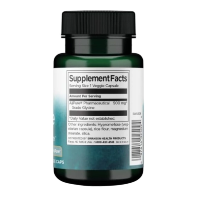 Glicina 500mg, Aminoácido para Suporte ao Relaxamento, Equilíbrio do Sistema Nervoso, 60 Cápsulas, Swanson