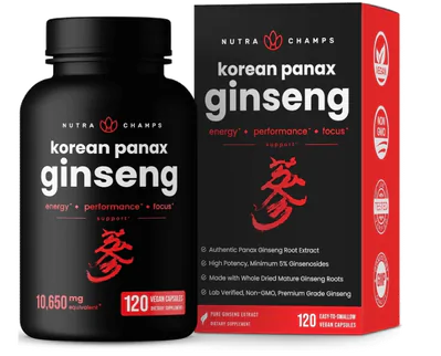 Panax Ginseng Vermelho Coreano, 500mg, 120 Cápsulas, NutraChamps