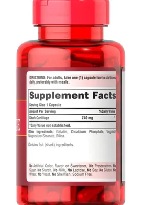 Cartilagem de Tubarão, Shark Cartilage, 740mg, 100 cápsulas, Puritan's Pride