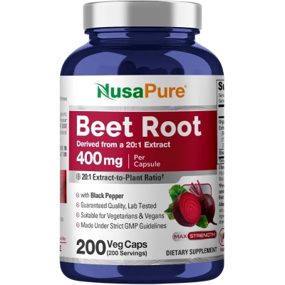 Beet Root, Extrato 20:1 com Pimenta Preta, 400mg, 200 Cápsulas, NusaPure