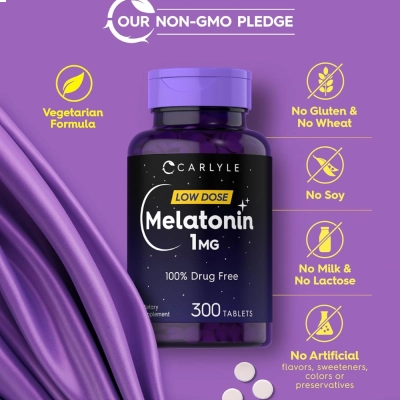 Melatonina 1mg, Sono Regulado, Uso Diário e Qualidade de Vida, 300 Comprimidos, Carlyle