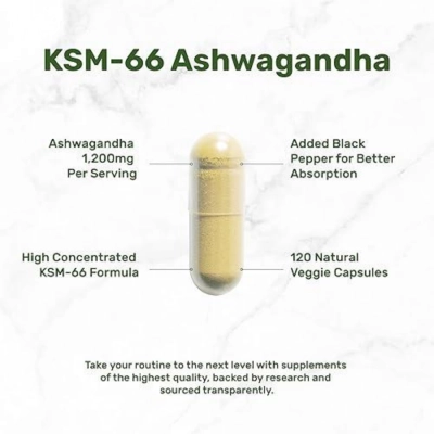 KSM-66 Ashwagandha com Pimenta Preta 1200mg, 120 Cápsulas Vegetais, Deal Supplement