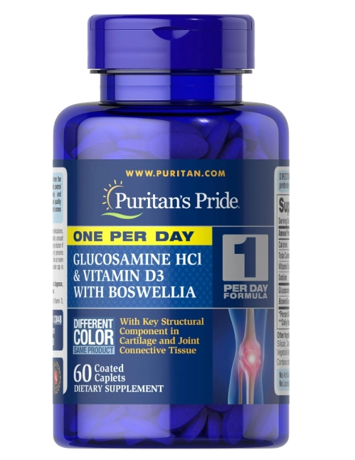 Glucosamina com  Vitamina D3 e Boswellia, One Per Day, 60 Cápsulas, Puritan's Pride