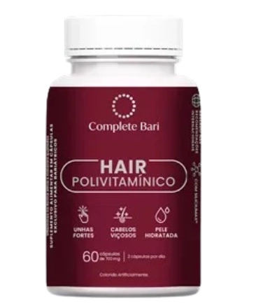 Polivitamínico Cabelos e Unhas, Com Biotina, 60 Cápsulas, Complete Bari