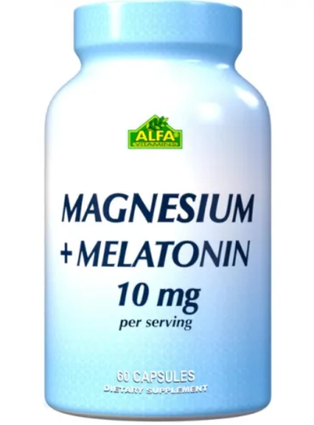 Magnésio + Melatonin 10mg, 60 Capsulas, Alfa Vitamins