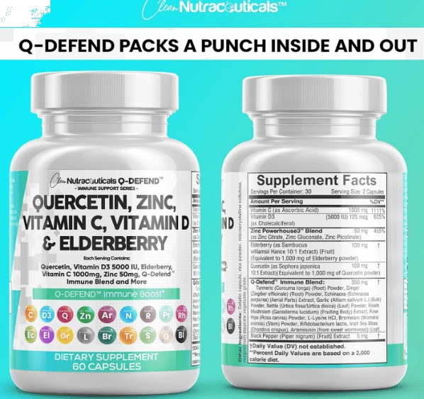 Suplemento de suporte à defesa imunológica, Quercetina, Zinco, Vitamina C e D, Bromelaína Sabugueiro, 60 cápsulas, Nutra