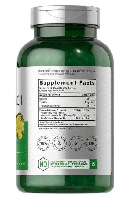 Óleo de prímula, Evening primrose, 2000mg, 150 cápsulas, Horbaach