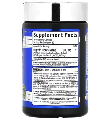Lions Mane, Juba de Leão 600mg, 60 Cápsulas, AllMax Nutrition
