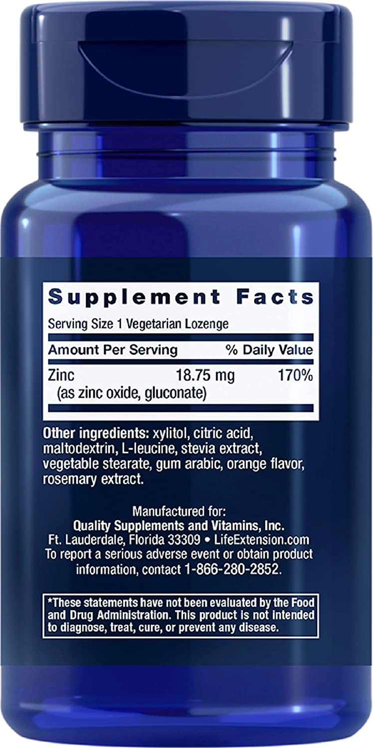 Zinc Lozenges 18.75mg  (Laranja Cítrica) 60 Pastilhas, Life Extension