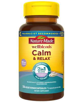 Calm & Relax, Com Ashwagandha 125mg, Magnésio, 300mg, 54 Cápsulas, Nature Made