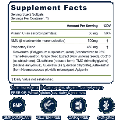  NMN Supplement Complex 1000mg, 150 Softgels, Gaennch