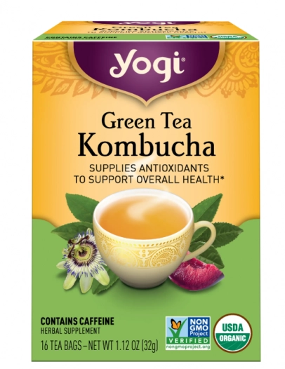 Chá Verde Kombucha, Sem Cafeína, 16 Saquinhos, 32g, Yogi