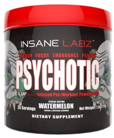 Pre Treino Psychotic Red, Sabor Watermelon, 214g, Insane Labz