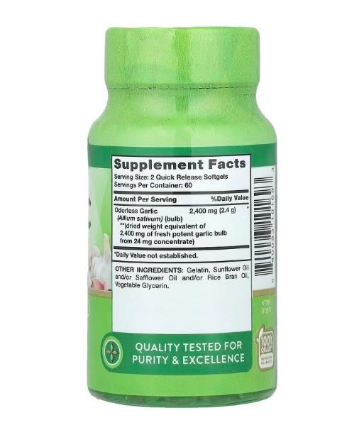 Odorless Garlic, Alho Inodoro de Alta Resistência 2400mg, 120 Cápsulas, Nature's Truth