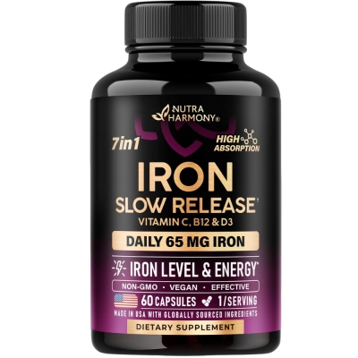 Ferro de Alta Potência, 65mg, Liberação Lenta, 60  Cápsulas, Nutra Harmony
