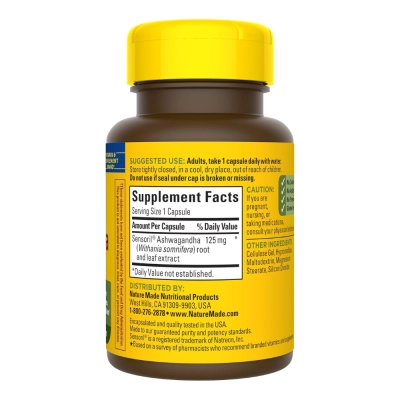 Ashwagandha 125mg, Auxílio no Relaxamento, 60 Cápsulas, Nature Made