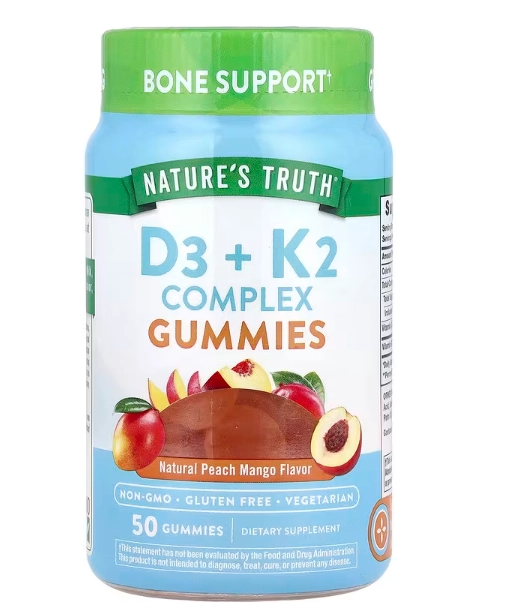 Vitamina D3 5000UI + K2 100mcg  Complex, 50 Gummies Sabor Pêssego e Manga, Nature's Truth
