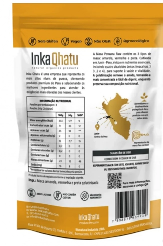 Raw Maca Peruana Gelatinizada em Pó, 100% Pura, 150g, Inka Qhatu