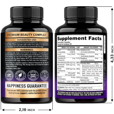 Hair Vitamins, Biotina, Colágeno e Queratina, Crescimento Capilar, Pele e Unhas, 60 Cápsulas, Nutra Harmony