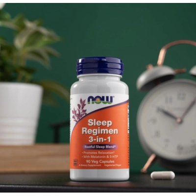 Sleep Regimen 3-in-1, Com Melatonina 3mg, 5-HTP e L-Teanina,90 Cápsulas, Now