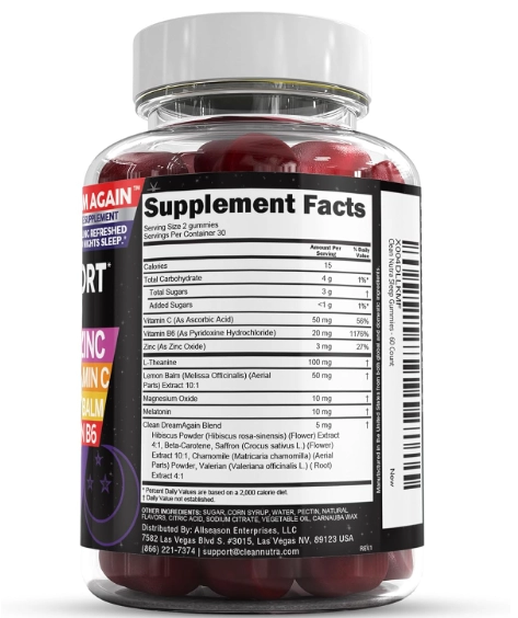 Melatonina 10mg, Com Valeriana, L-Teanina, Vitamina B6 e Magnésio, 60 Gomas Sabor Framboesa, Clean Nutraceuticals