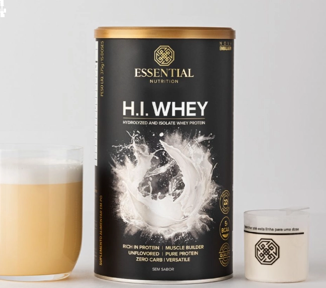 H.I. Whey, Blend de Puro Whey Protein Hidrolisado e Isolado, 375g Sem Sabor, Essential Nutrition