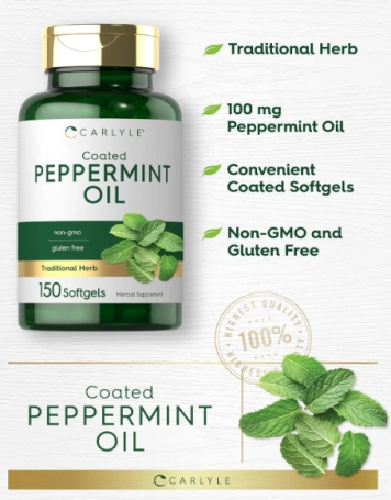 Peppermint Oil, Óleo de hortelã-Pimenta 100mg, 150 Cápsulas, Carlyle 
