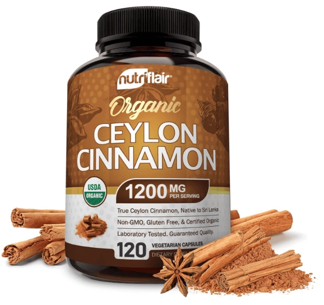 Organic Ceylon Cinnamon, Canela do Ceilão 1200mg, 120 Cápsulas, NutriFlair