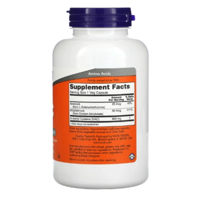 NAC 600mg, N-acetilcisteína, Cápsulas Opções, Now