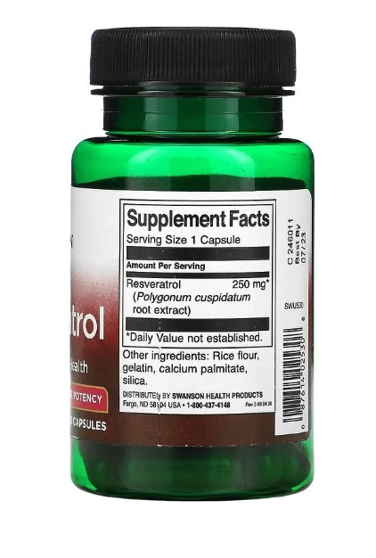 Resveratrol, Alta Potência, 250 mg, 30 Cápsulas, Swanson