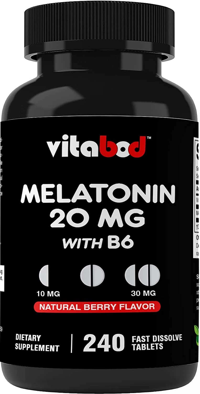 Melatonina, 20mg, 240 comprimidos de dissolução rápida, Com Vitamina B6, Vitabod