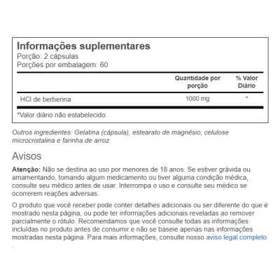 Berberina 1000mg, Cápsulas, Amazing Formulas