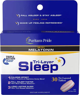Melatonina 10mg, Tri-Layer Sleep Complex, 30 comprimidos, Puritan's Pride