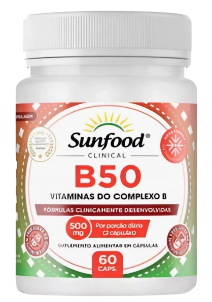 B50 Vitaminas do Complexo B, 500mg, 60 Cápsulas, Sunfood