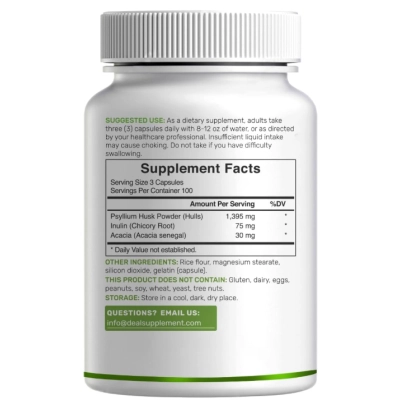 Psyllium Husk 1500mg, Complexo de Inulina e Acácia, 300 Cápsulas, Deal Supplement